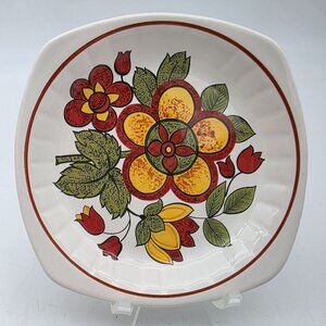 1970s Palissy Floral Ceramic Trinket Plate Dish Vintage 5" Yellow Red Green
